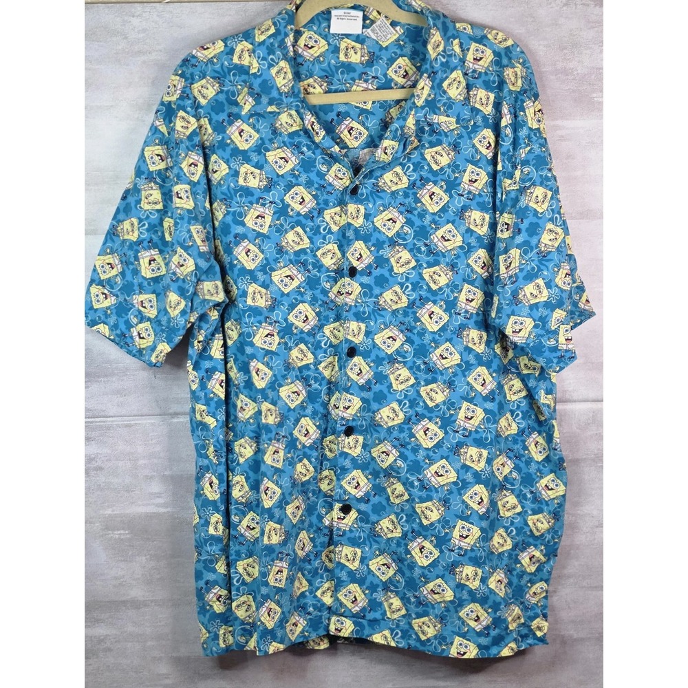 Vintage Y2K Nickelodeon All Over Print SpongeBob SquarePants Button Up Shirt XL